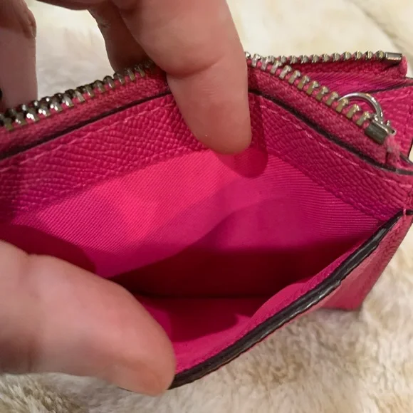 Worn once pink saffiano leather Coach ID wallet keychain holder (orig: $98) - Picture 5 of 5